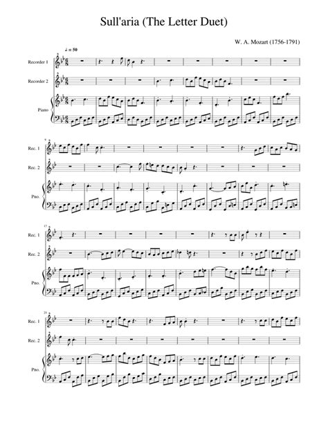 Mozart - Sull'aria (The Letter Duet) Sheet music for Piano, Recorder ...