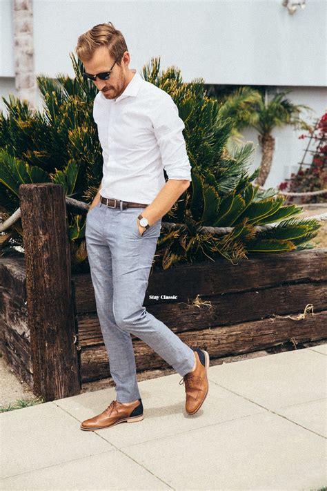 Simple Men's Look. More Grey Pants Brown Shoes, Grey Dress Pants Men, Mens White Dress Shirt ...