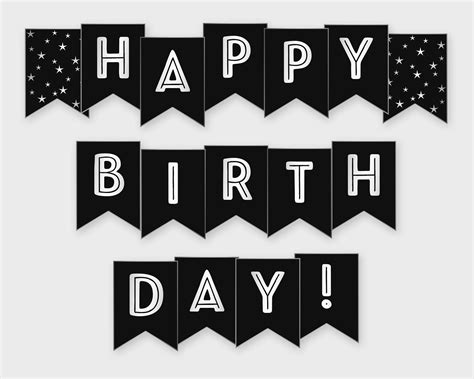 Happy Birthday Printable Banner, Black & Silver Birthday Party ...