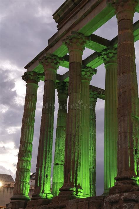 The Roman Temple of Diana at Night in Merida Stock Image - Image of ...