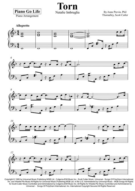 Torn Sheet Music | Natalie Imbruglia | Piano Solo