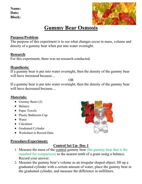 10++ Gummy Bear Lab Worksheet Answers – Worksheets Decoomo