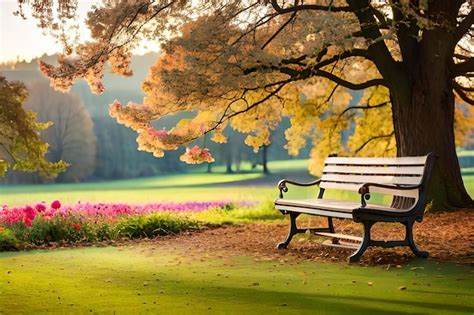 Premium Photo | Park bench in the autumn