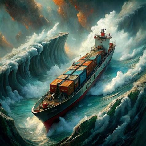 Premium Vector | Container Ship in a Storm