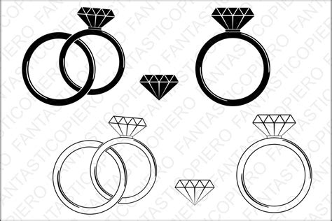 Diamond Ring SVG cutting files for Silhouette Cameo and Cricut. Rings clipart PNG. Wedding ring ...