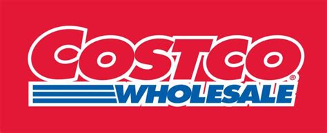 the logo for costco wholesale in red and blue with white lettering on it's side