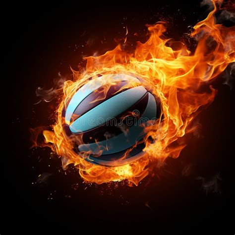 Volleyballs Intensity, a Fiery Ball on a Black Backdrop, Radiating Passion Stock Illustration ...