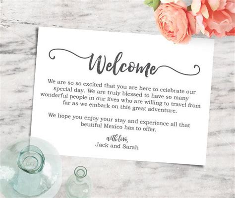 Printable Editable 5x7 Welcome Note, Destination Wedding Welcome Card - INSTANT DOWNLOAD ...