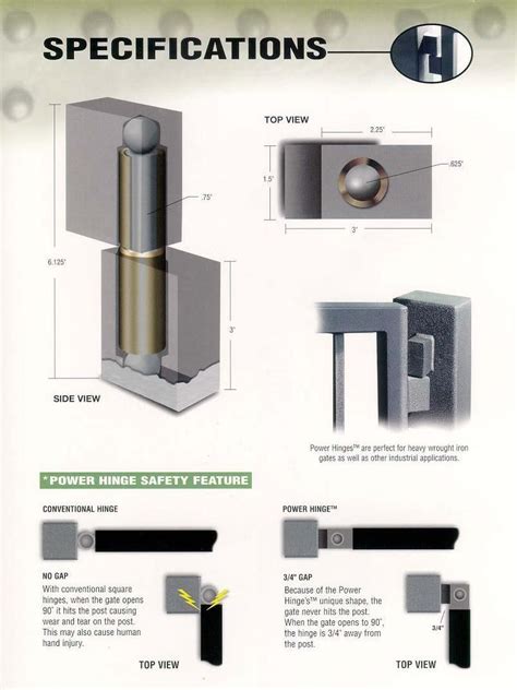 Hinge Specifications | Gate hinges, Heavy duty gate hinges, Steel gate