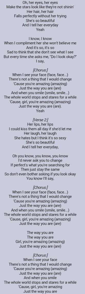 Bruno Mars . Just The Way You Are | Great song lyrics, Song lyric ...