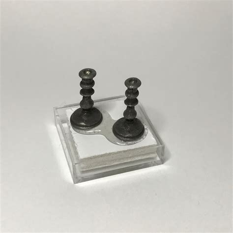 Pair Ornate Pewter Candlesticks - Jeepers Dollhouse Miniatures