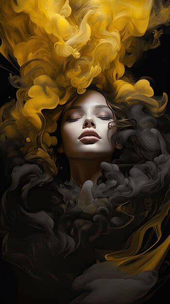 Premium Photo | Fantasy scene of a woman with yellow and black smoke Generative AI