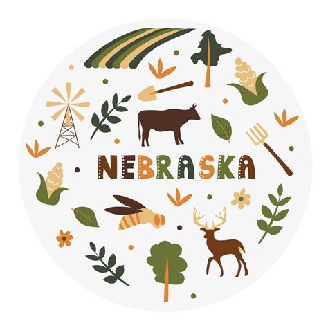 USA collection. Vector illustration of Nebraska theme. State Symbols ...