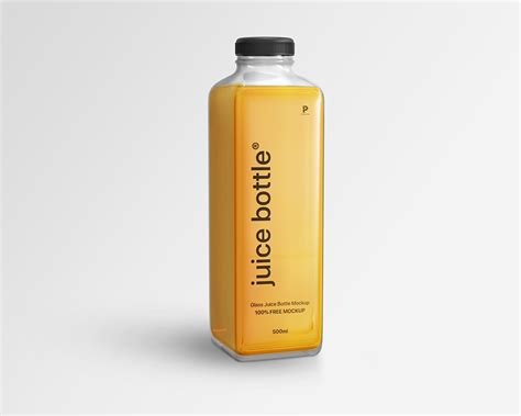 Close-up View of Square Glass Juice Bottle Mockup Free Download | Resource Boy