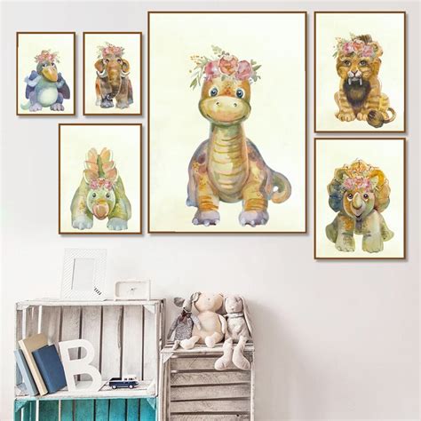 Dinosaur wall art Girl room wall decor Baby girl dinosaur | Etsy