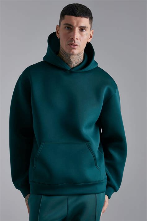 BoohooMAN Bonded Scuba Oversized Hoodie in Green for Men | Lyst