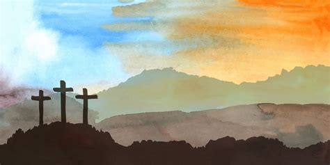 Watercolor vector illustration. Hand drawn Easter scene with cross. Jesus Christ. Crucifixion ...