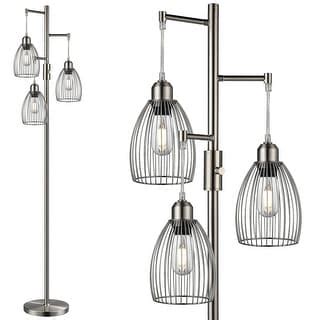 Dimmable Floor Lamp, Metal, 3 x 800LM LED Edison Bulbs Included, Industrial Floor Lamp Standing ...