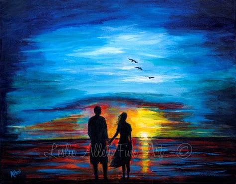 Couple Painting Couple Beach Ocean Sunset by LeslieAllenFineArt, $110.00 (With images ...