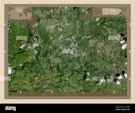 Morovis, municipality of Puerto Rico. High resolution satellite map. Locations of major cities ...