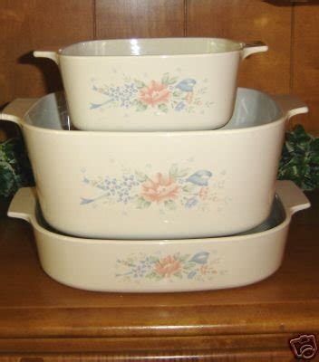 3 CORNING WARE SYMPHONY PATTERN CASSEROLES W/LIDS MINT | #29462296