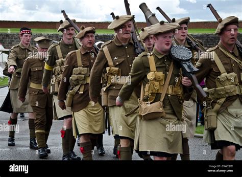 Men in WW1 Scottish Regiment dress at an historic event at Fort Stock Photo, Royalty Free Image ...