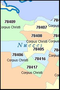 CORPUS CHRISTI Texas, TX ZIP Code Map Downloads