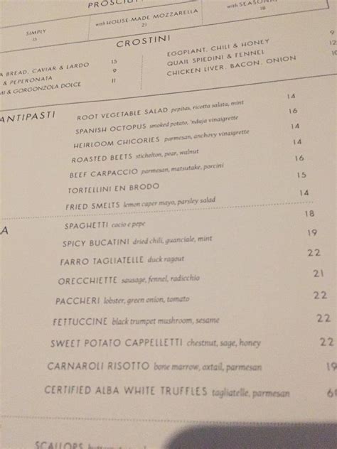 Menu at Bar Mezzana, Boston