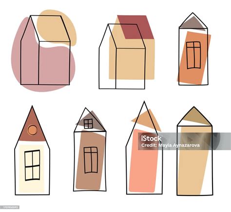 Line Art Houses Illustration Set Vector Abstract Buildings Clipart ...