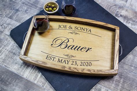 Personalized Wine Barrel Serving Tray Personalized Wedding Gift Ottoman ...
