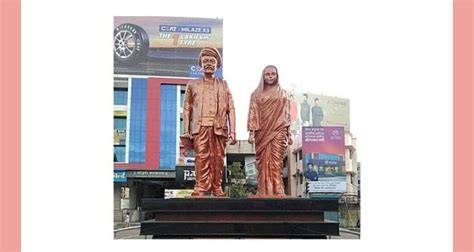 This statue shows the famous couple Savitribai and Jyotirao Phule who ...