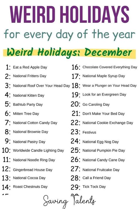 Strange, Quirky & Weird Holidays Calendar You Never Knew Existed! - Saving Talents