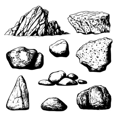 Premium Vector | Set of stones and rocks hand drawn illustration