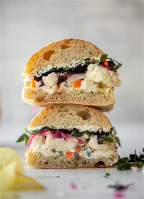 Pickled Veggie Sandwich with Garlic Scallion Cream Cheese