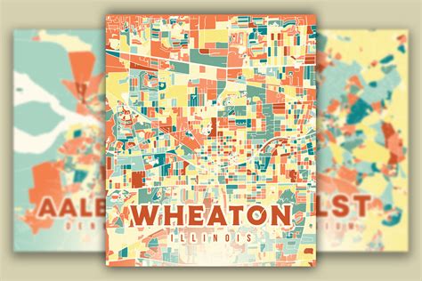 Wheaton Illinois Colorful Map Graphic by Poster Boutique · Creative Fabrica