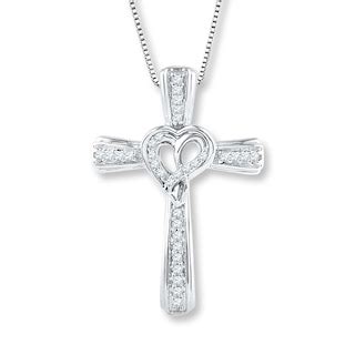 Diamond Cross Necklace 1/6 ct tw Round-cut Sterling Silver | Kay