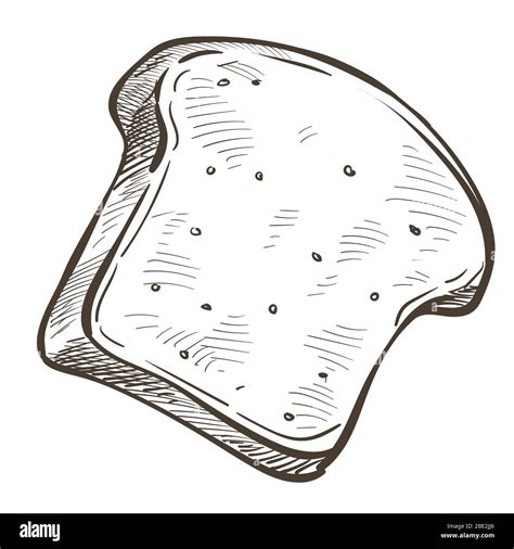 Slice of bread or bun, bakery monochrome sketch outline Stock Vector ...