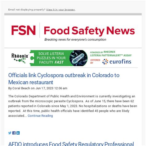 Food Safety News - 06/17/2023 Officials link Cyclospora outbreak in Colorado to Mexican ...