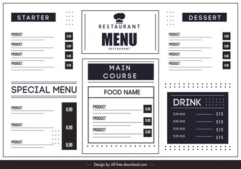 Restaurant menu template black white flat simple design Vectors images graphic art designs in ...