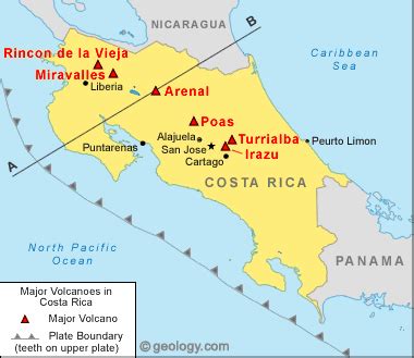 Arenal Volcano, Costa Rica, Volcán Arenal, Map, Eruptions