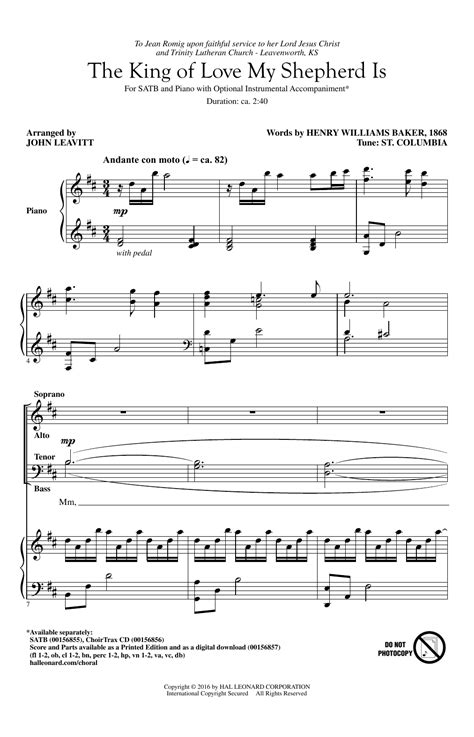 John Leavitt "The King Of Love My Shepherd Is" Sheet Music Notes | Download Printable PDF Score ...