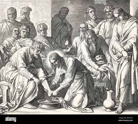 Jesus Washes the Disciples' Feet, New Testament, by Julius Schnorr von Carolsfeld, 1860 Stock ...