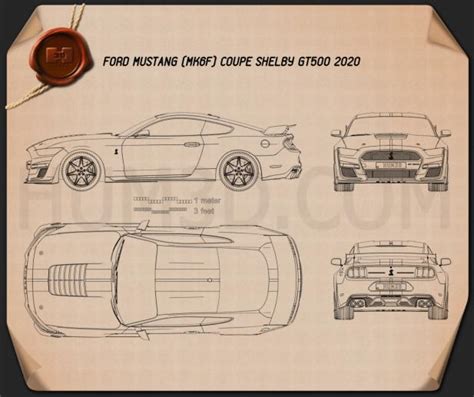 Ford Mustang Shelby GT500 coupe 2020 Blueprint - Hum3D