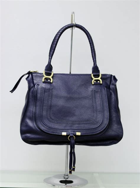 Navy Blue Leather Handbag