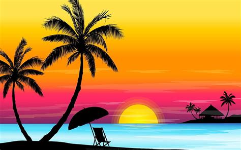 Sunset Beach Clipart, Colorful Beach Sunset HD wallpaper | Pxfuel