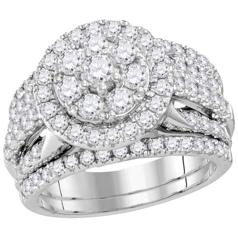 14kt White Gold Womens Round Diamond Cluster Bridal Wedding Engagement ...