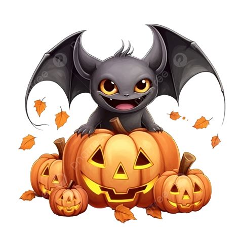 Happy Halloween Cute Pumpkin Character And Bats Flying, Halloween ...