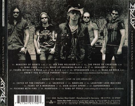 Carátula Trasera de Edguy - Tinnitus Sanctus (Special Edition) - Portada