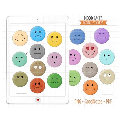 Mood Faces, Emotions Digital Planner Stickers, Goodnotes Stickers, Pre-cropped PNG, Printable ...