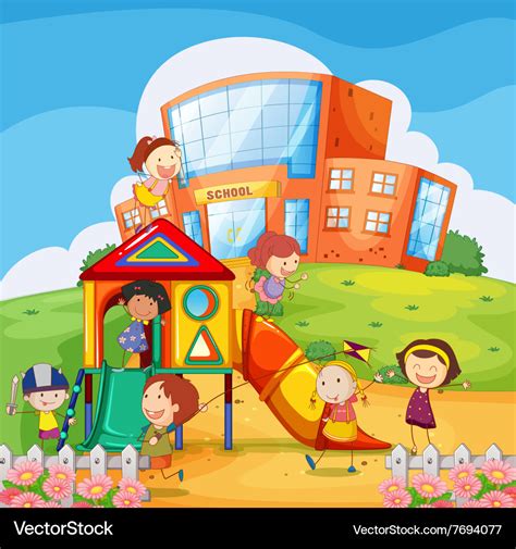 Children playing in the school playground Vector Image